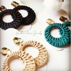 Black Rattan Earrings - Gold Plated